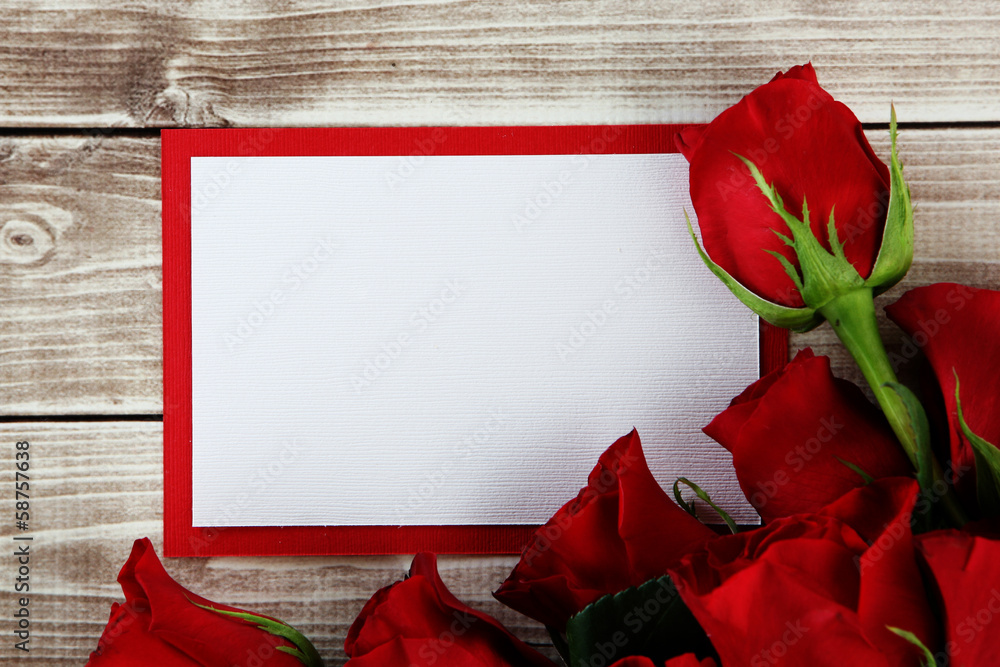 card with roses - obrazy, fototapety, plakaty 