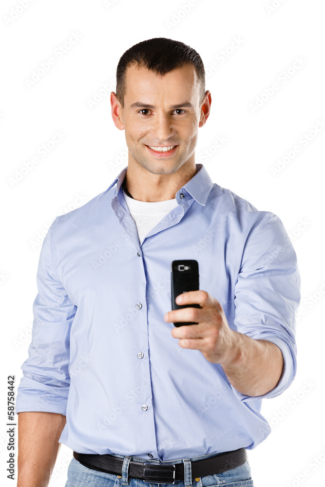 Making a photo with mobile mobile, isolated on white Making a photo with mobile mobile, isolated on white