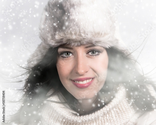 Portrait of attractive young woman in winter