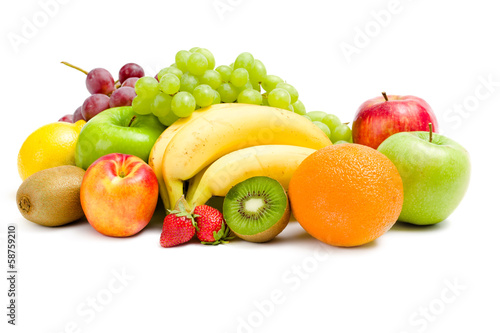 Close up of heap of fruit  isolated on a white