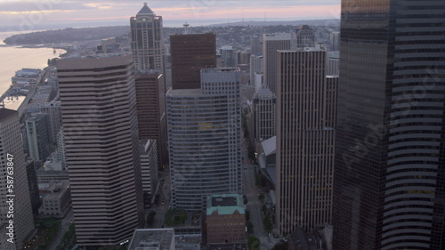 Aerial dusk view Business Center Skyscrapers, Seattle, USA  photo