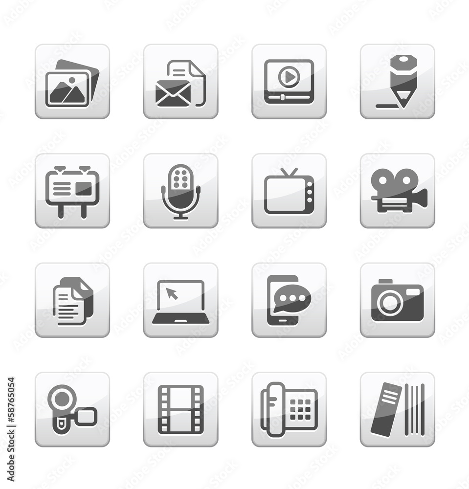 Multimedia and business Icons silver gray series Multimedia and business Icons silver gray series