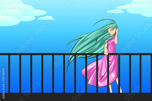 A woman is standing on the porch longing for someone (vector)