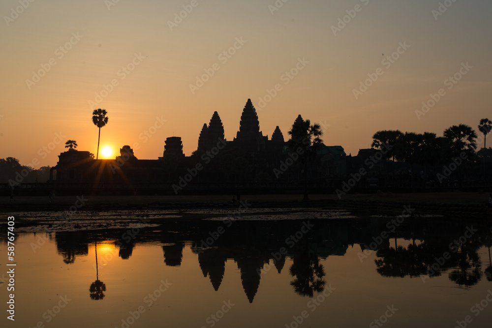 Spectacular sunrise over Angkor Wat Temple, Siem Riep, Cambodia