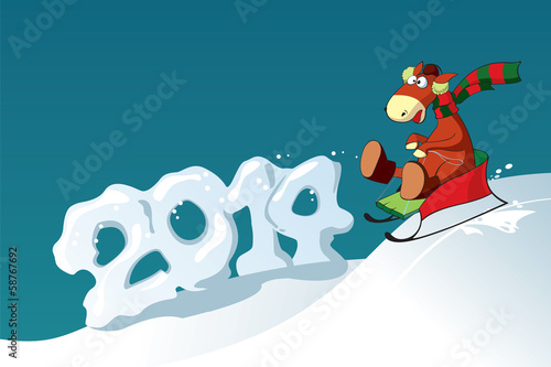 Symbol of year 2014 - Funny sledding horse