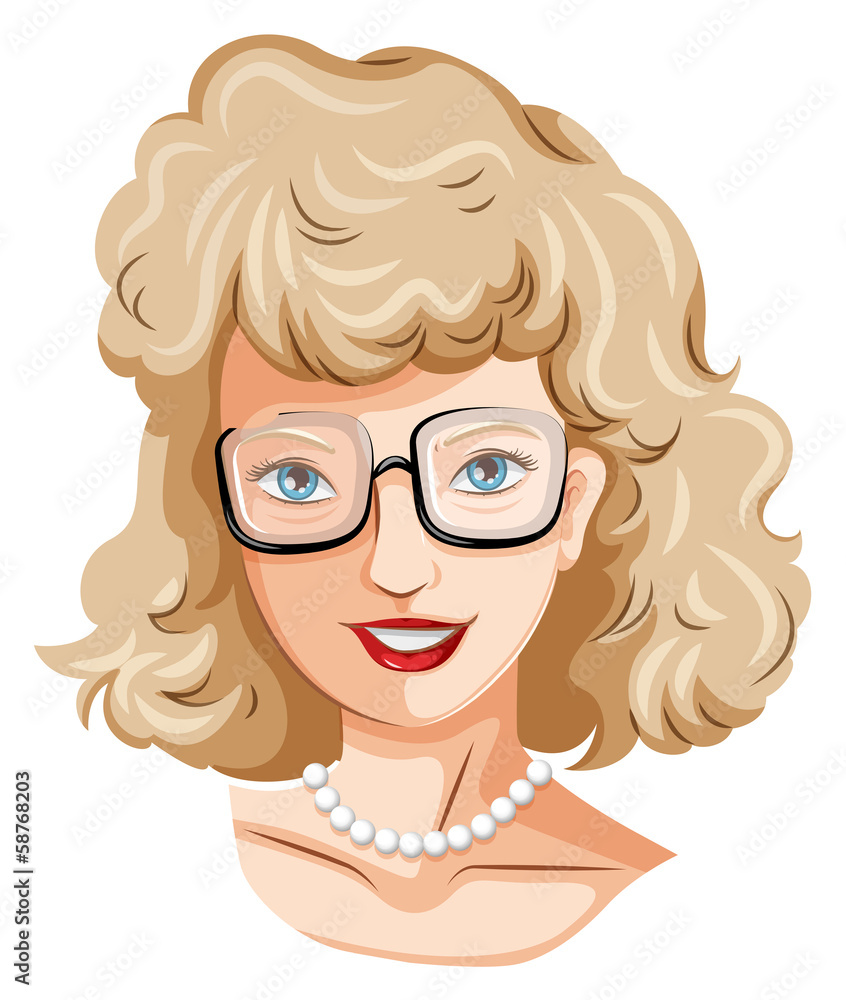 A head of a pretty lady with an eyeglass