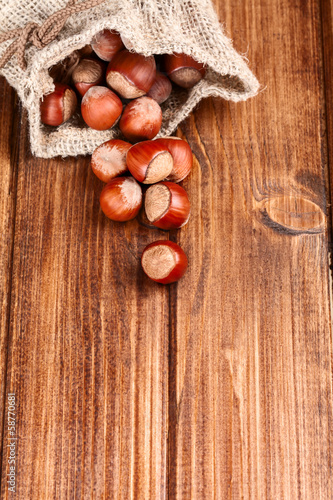 hazelnut on a old wooden table