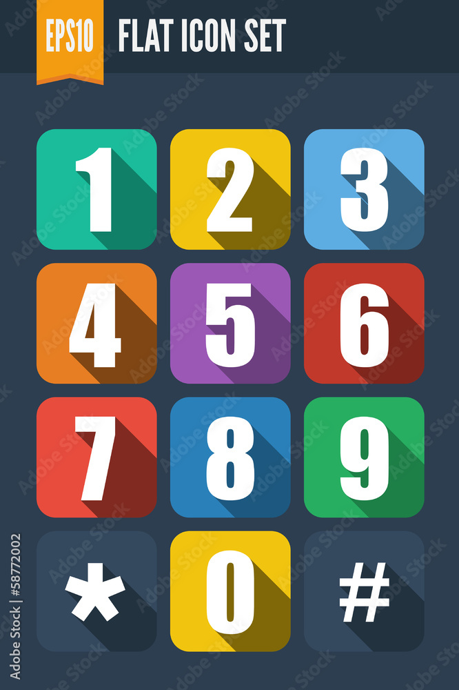 Set of flat icons with drop shadow Set of flat icons with drop shadow
