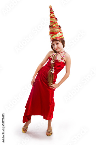 Christmas girl in a carnival red dress