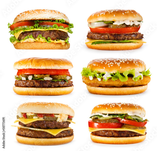 set of various hamburgers