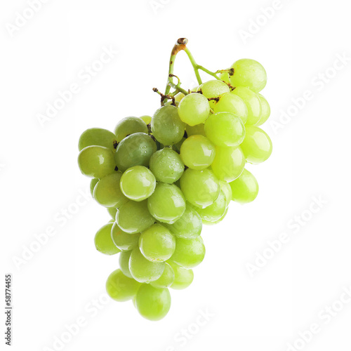 fresh and tasty green grapes isolated on white background