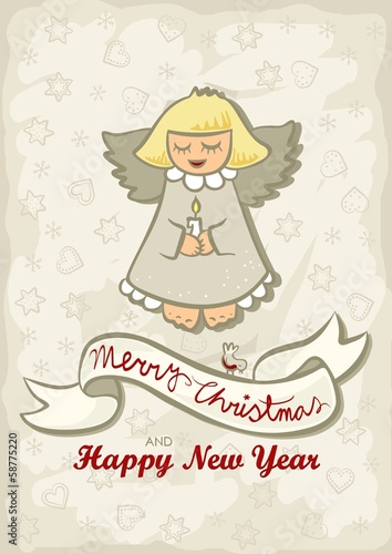 śpiewający anioł świąteczna ilustracja z życzeniami