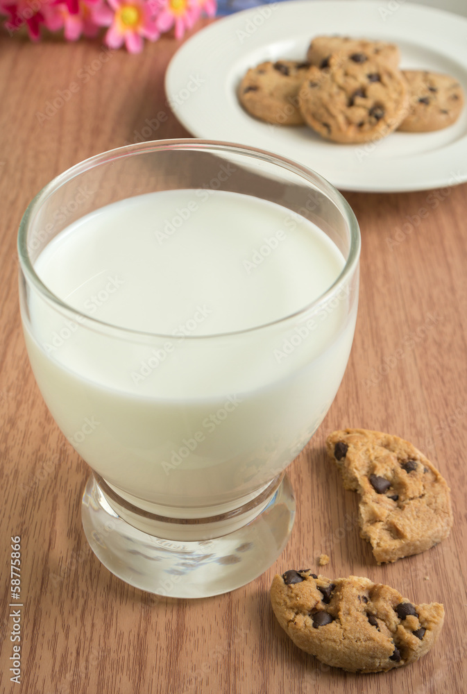 Chocolate chip cookies and a glass of milk Chocolate chip cookies and a glass of milk