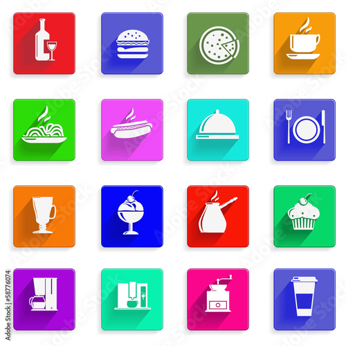 set of flat icons with long shadows