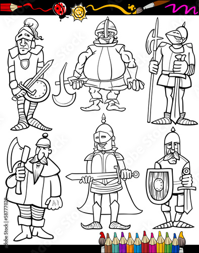 Knights Cartoon Set for coloring book