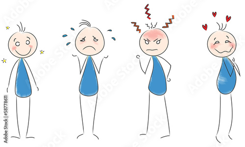 Strichmännchen Emotionen Blau