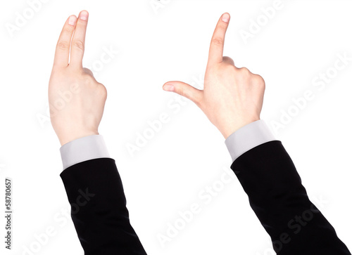 Businessman's finger pointing or touching