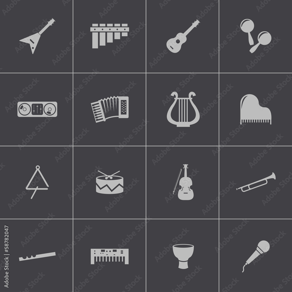 Vector black music instruments icons set Vector black music instruments icons set
