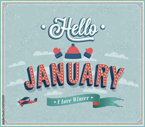 Hello january typographic design.