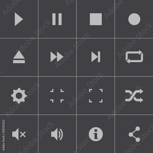 Vector black media player icons set