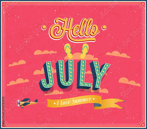 Hello july typographic design.