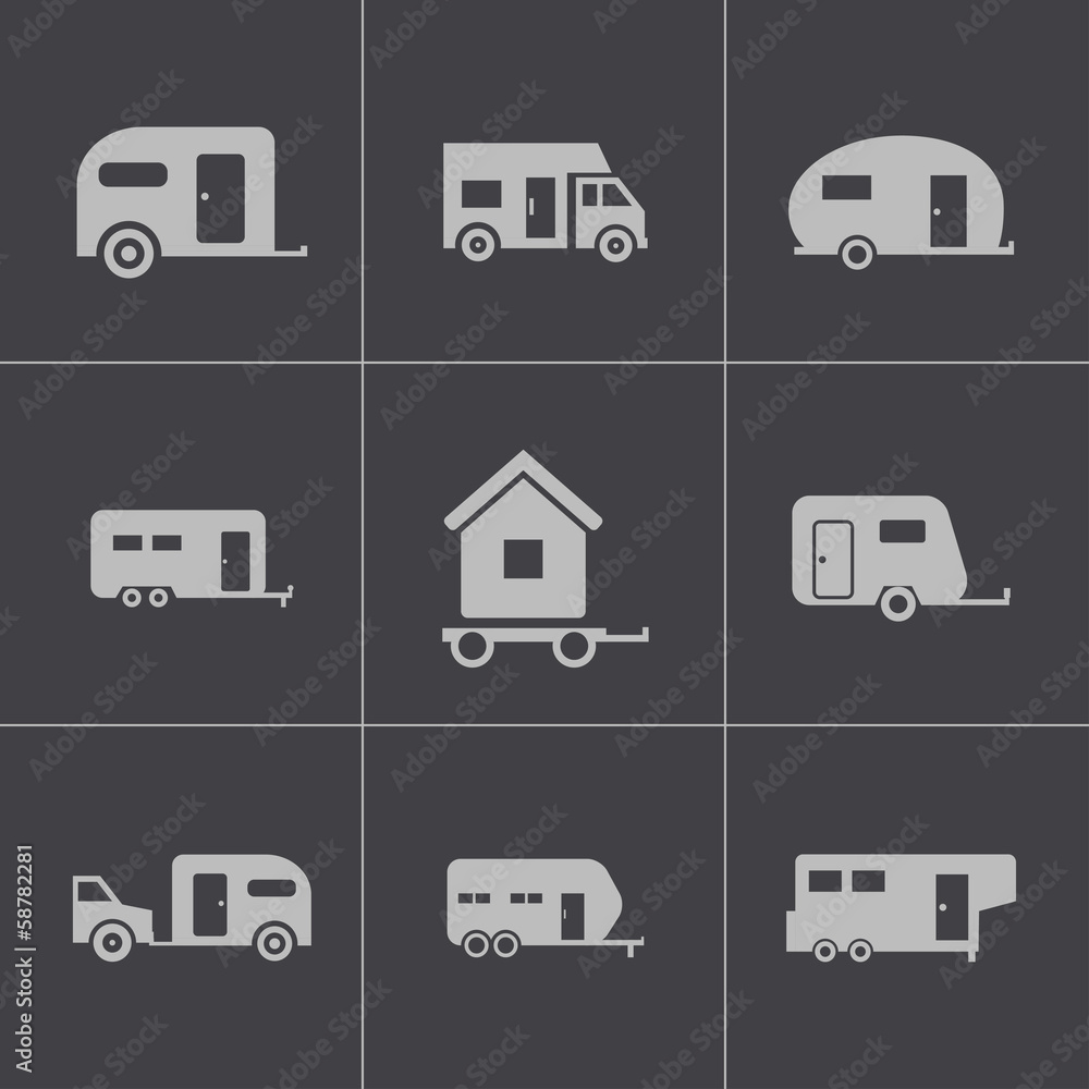 Vector black trailer icons set Vector black trailer icons set