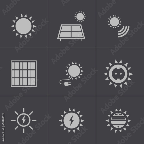 Vector black solar energy icons set