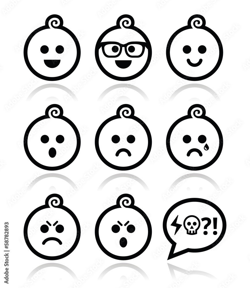 Obraz premium Baby boy faces, avatar vector icons set