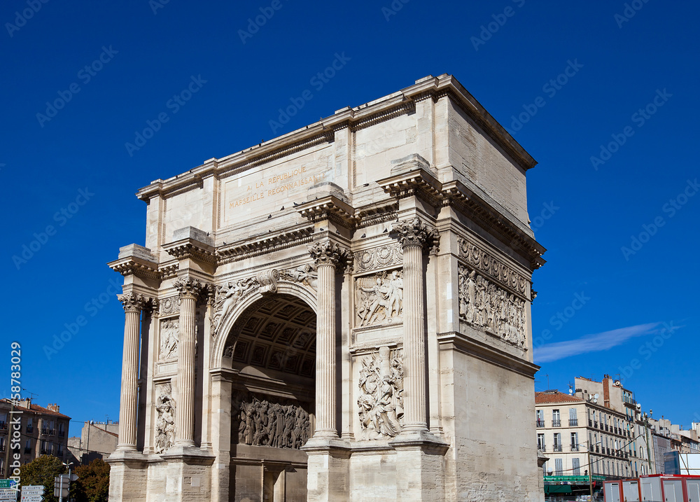 Triumphal arc Porte d Aix (circa 1839). Marseilles, France