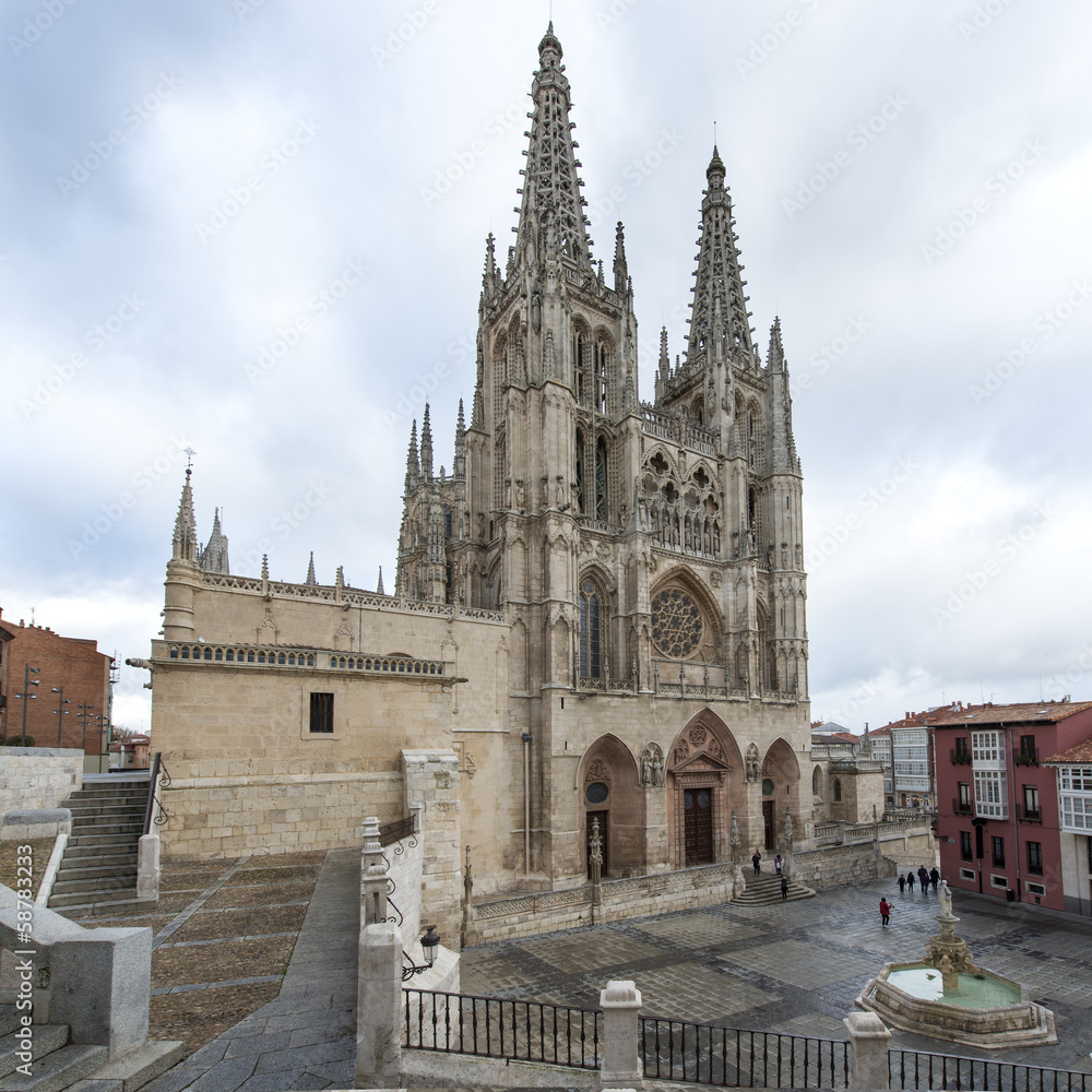 Cathedral and square of SAnta Maria in Burgos, Castilla, Spain.