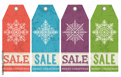 vintage christmas labels with sale offer, vector