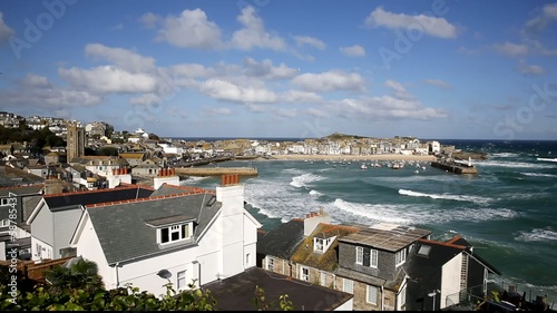 St Ives Cornwall England harbour and waves
