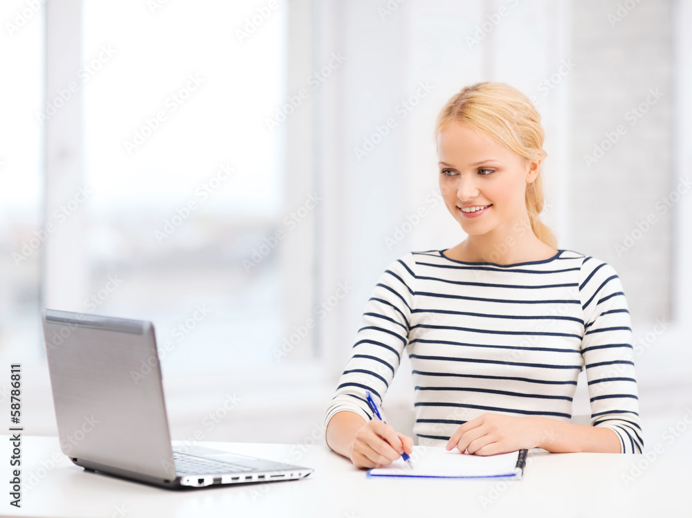 smiling student with laptop computer and documents smiling student with laptop computer and documents