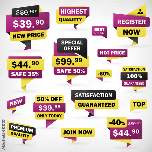 Set business offer price sticker and banners