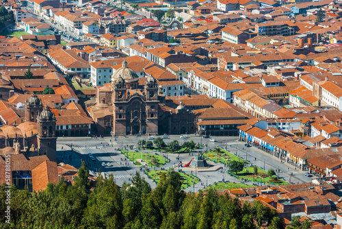 aerial view of Plaza de Armas Cuzco city peruvian Andes