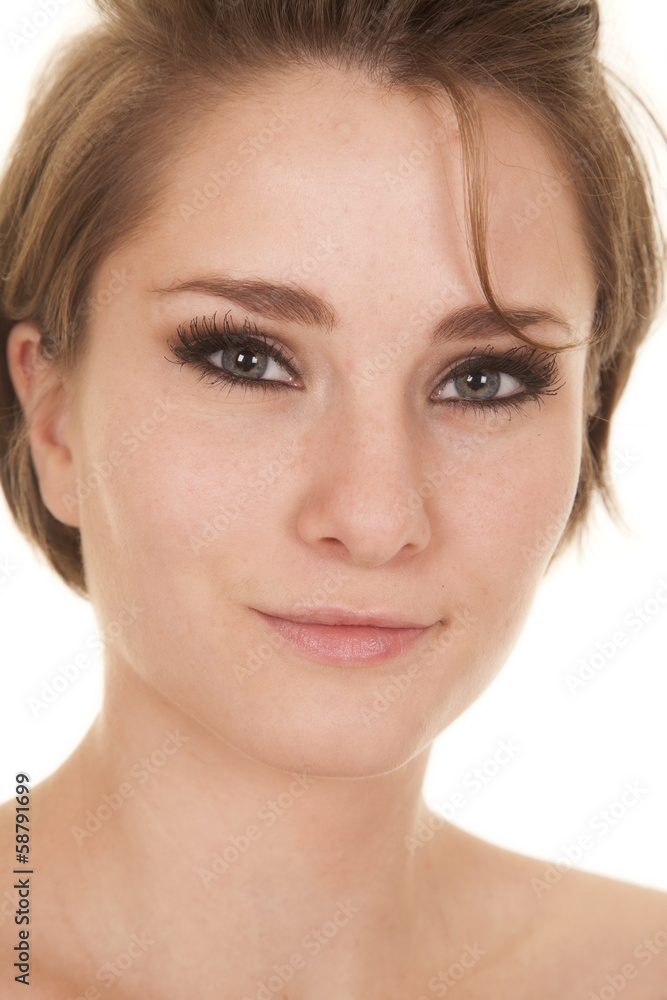 woman head close smile short hair