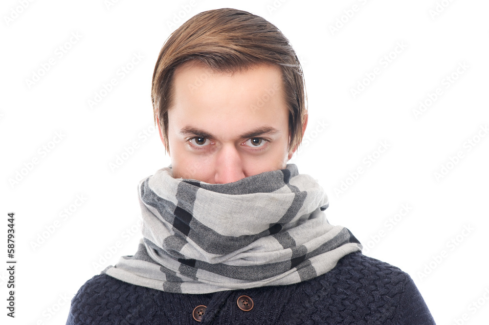Portrait of a young man with scarf covering face Portrait of a young man with scarf covering face