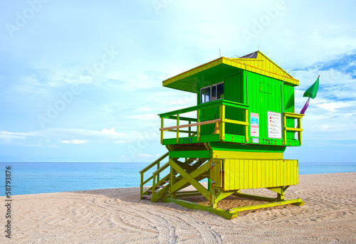 Green lifeguard house in South Beach, Miami Beach Florida