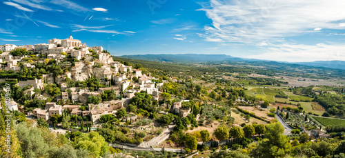 Panoramic view of Gordes and landscape in France photo