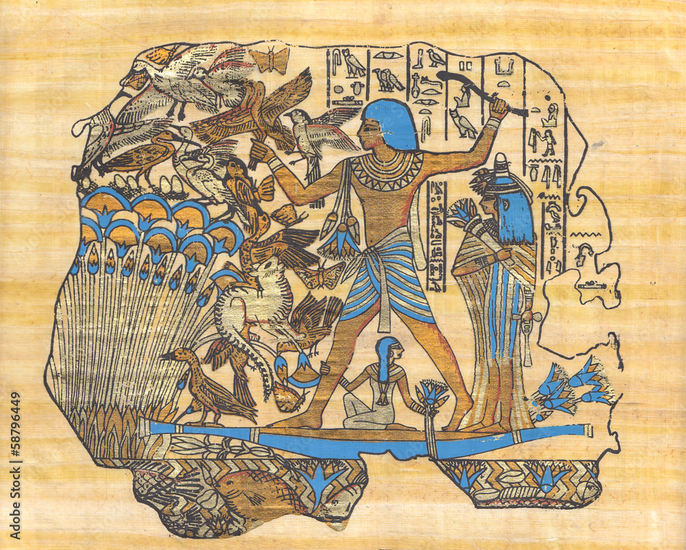 PAPIRUS Z ELEMENTAMI KULTURY EGIPSKIEJ - obrazy, fototapety, plakaty 