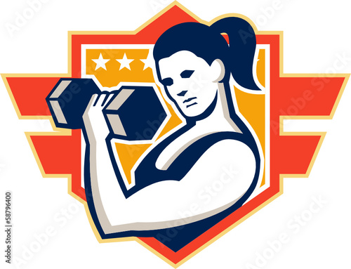 Woman Lifting Lifting Dumbbell Retro