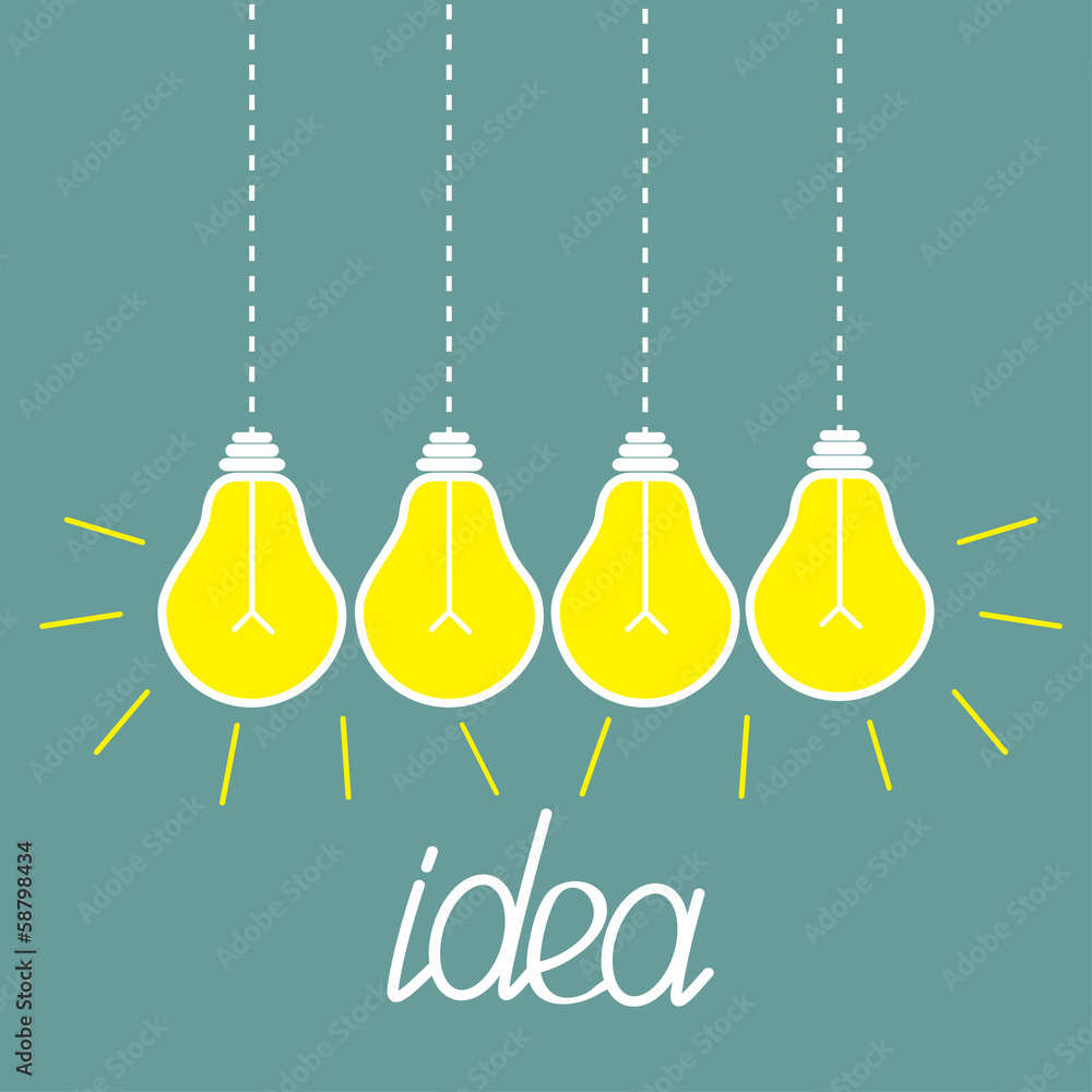 Hanging yellow light bulbs. Idea concept. Hanging yellow light bulbs. Idea concept.