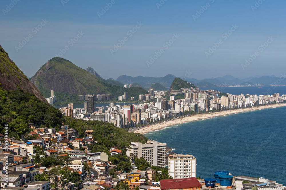 Aerial view of Ipanema beach from Vidigal in Rio de Janeiro