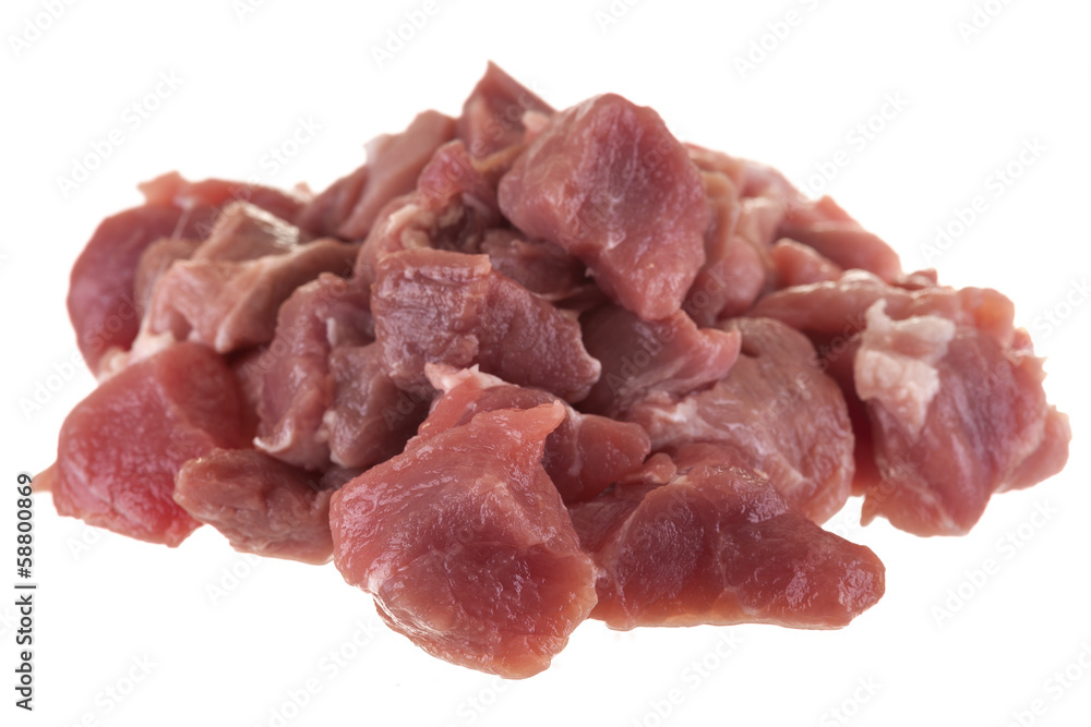 pieces of fresh pork meat isolated on white background