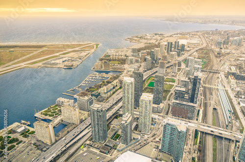 Photography Toronto skyscrapers at waterfront on Ontario Lake