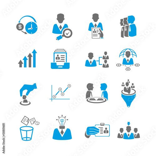 office and business management icon set, blue theme
