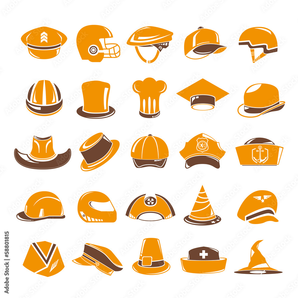 hat icons set, orange theme