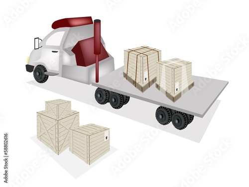 A Tractor Trailer Flatbed Loading Wooden Crates