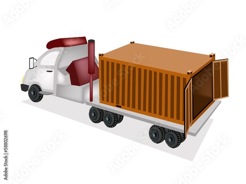 A Flatbed Trailer Delivering A Cargo Container