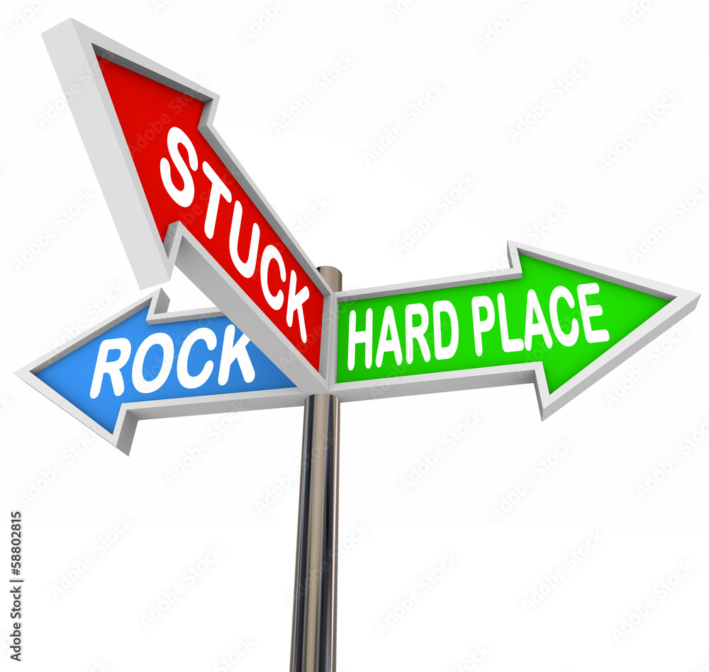 Stuck Between Rock Hard Place 3 Arrow Road Signs Stuck Between Rock Hard Place 3 Arrow Road Signs